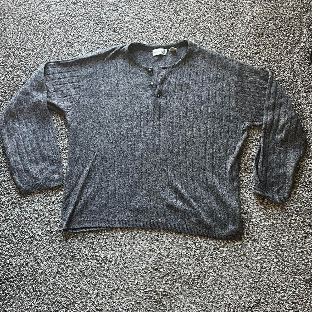 Vintage 70s Fieldmaster Henley Mens XL Gray Fisherman Knit Old Money Pullover